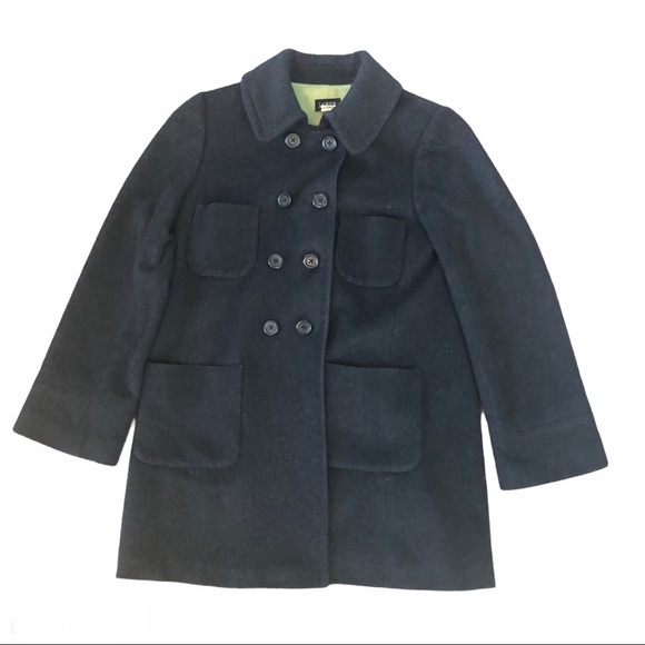 J CREW Heathered Black Wool Pea Coat Winter Size 12 Large